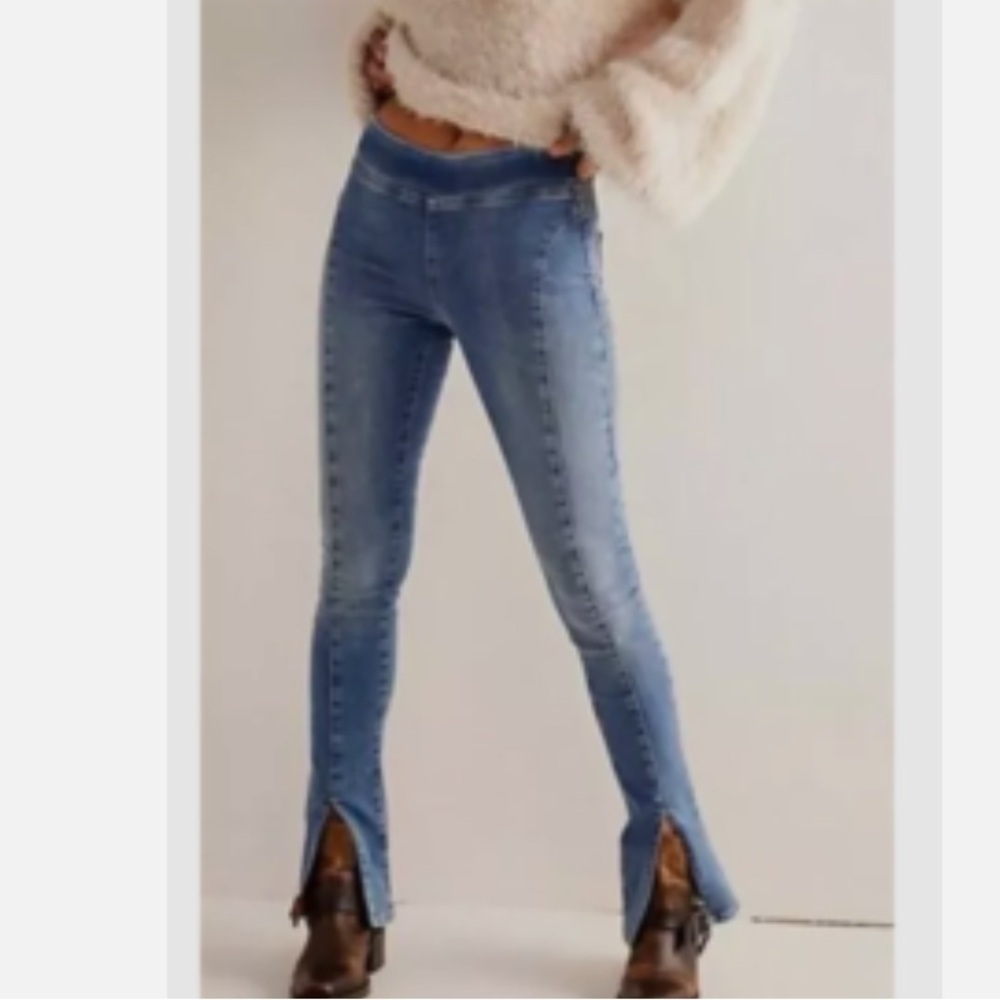 We The Free Double Dutch Split Skinny Jeans Blue Stretch Pull On Size XS